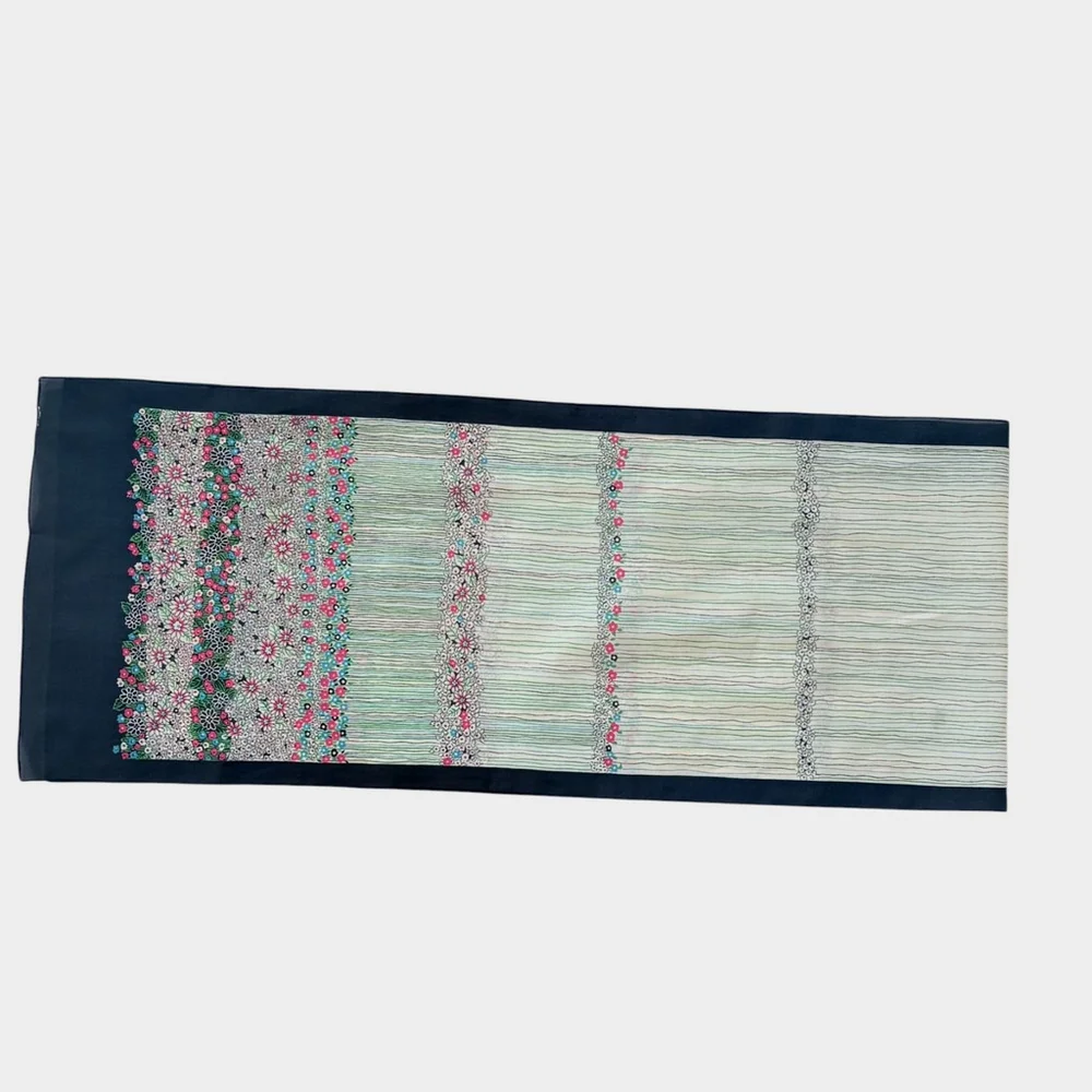 Vintage Floral Striped Oblong Scarf 70s 80s